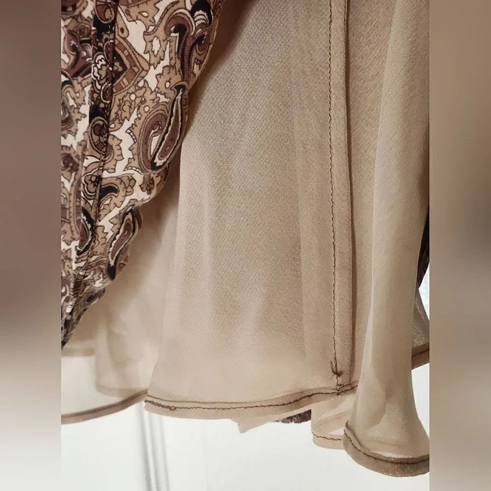 Michael Kors 10 Paisley Print Brown 100%SILK Lined RuffledHem Women Midi Skirt